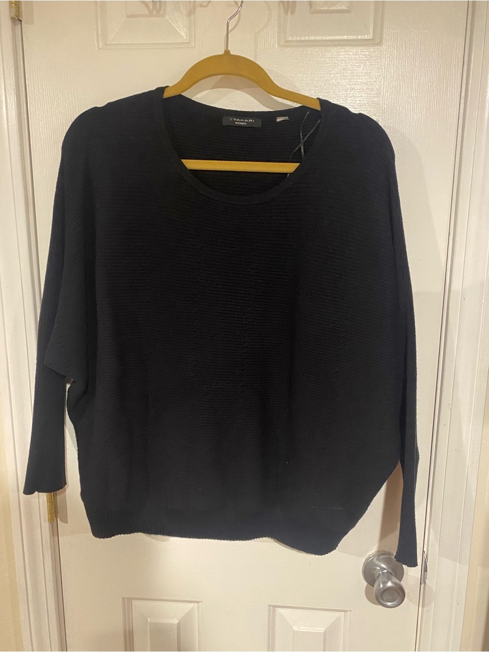 T Tahari Black Relaxed Crew Neck Sweater